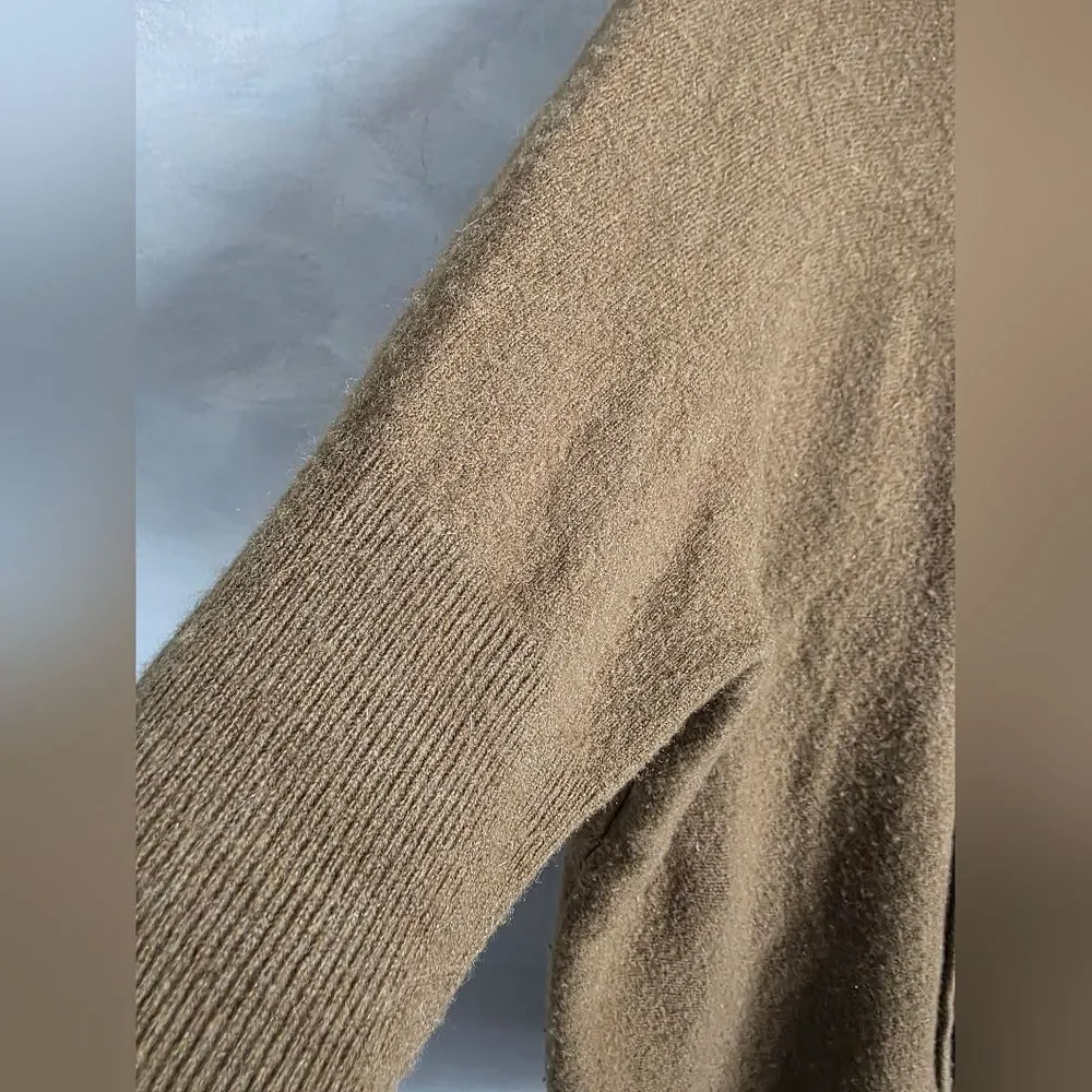 Garnet Hill Olive Color Turtleneck Sweater Wool Cashmere blend Kangaroo Pkt XL